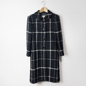 Cheap And Chic By Moschino Vintage Tweed Wool Coat Long Black White Size 6